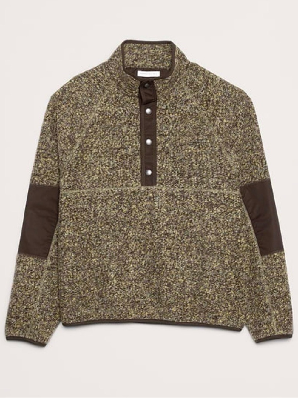 Banana Republic Boucle Fleece Olive and Brown Pullover Quarter Snap Sweater - M